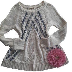Anthropologie Knitted Knotted Cable Knit Braided Ribbon Heart Sweater